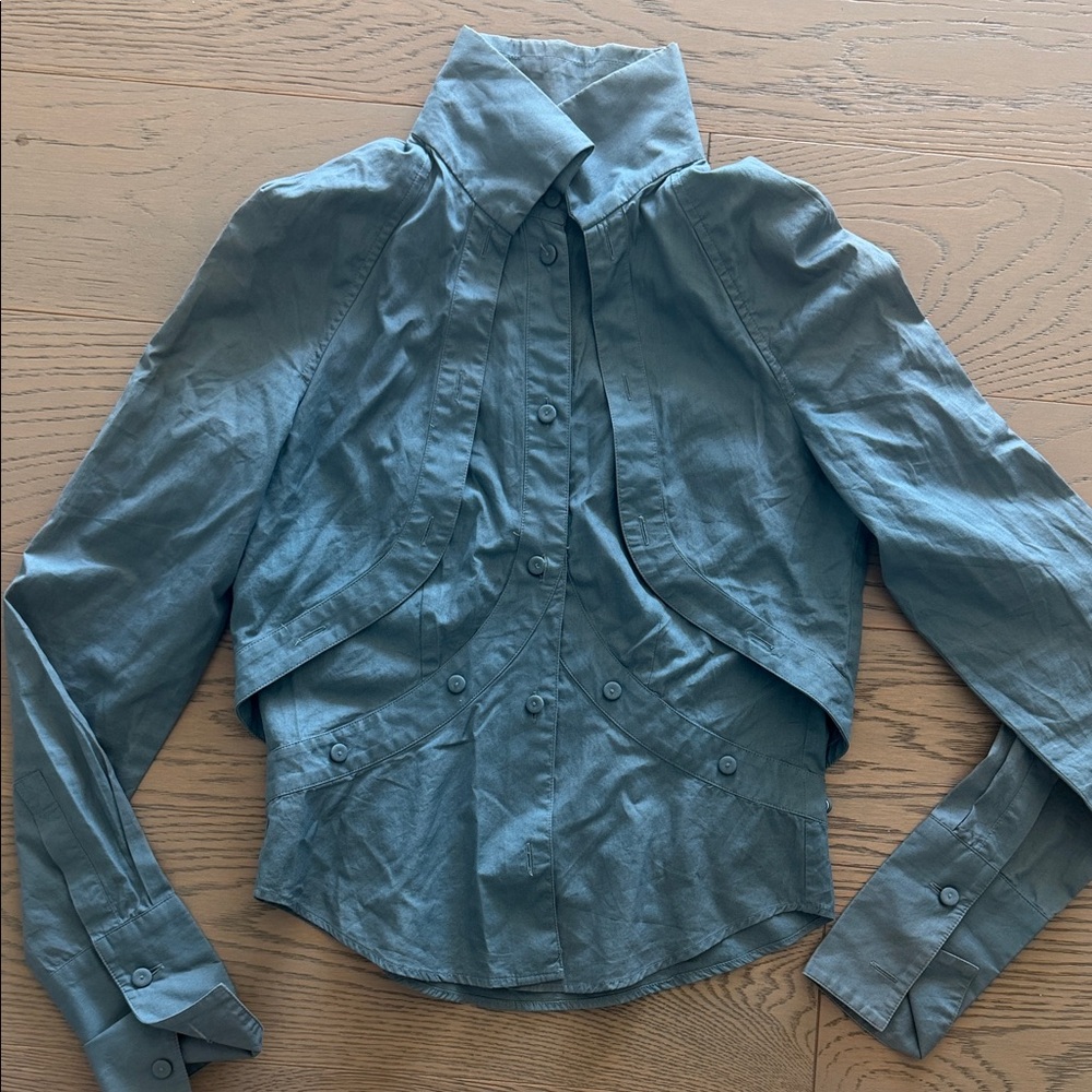 Women’s Teal Button-Front Blouse